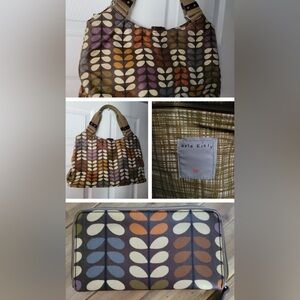 Orla Kiely BAG & WALLET, Brown Multicoloured Stem Waxed Cotton Shoulder